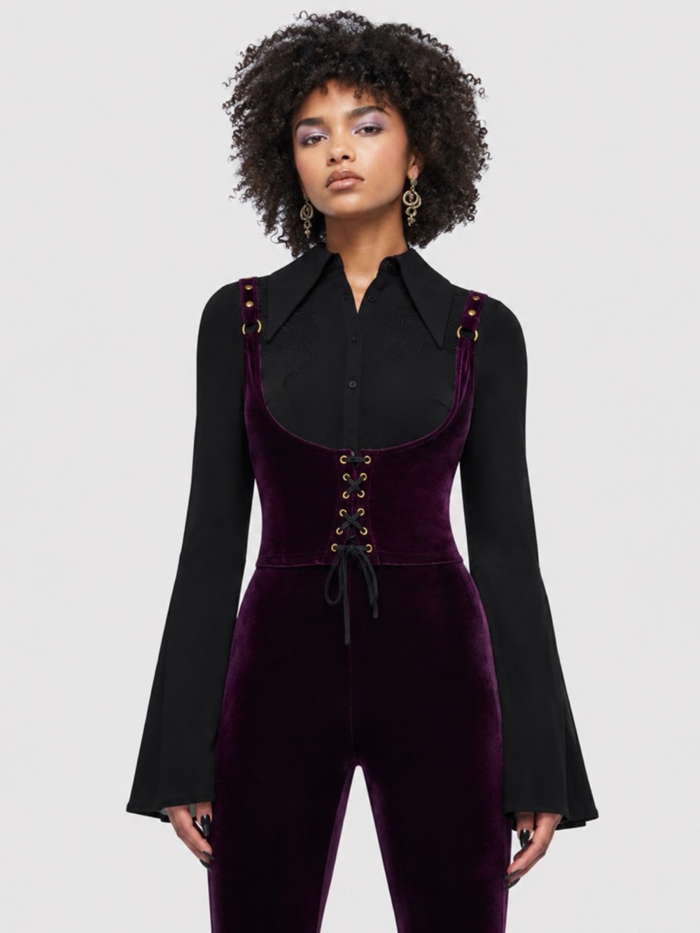 Killstar Velvet Underbust Corset Top Large Plum - Picture 2 of 8